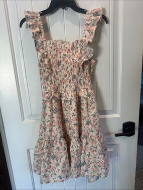 Floral Ruffle Mini Dress - Pink & Cream
